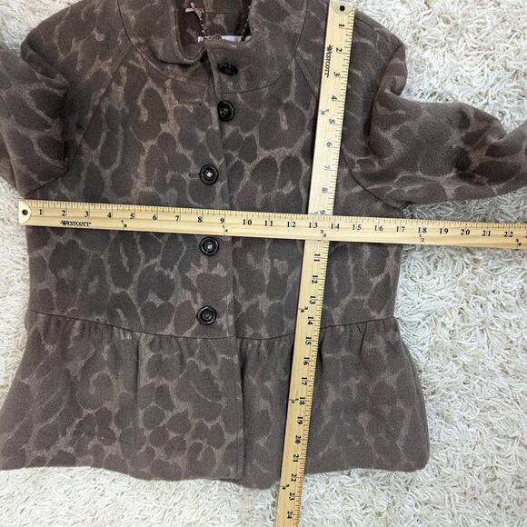 Rebecca Taylor Wool and Angora Blend Animal Print Peplum Jacket Blazer Tan 0 - Picture 7 of 14